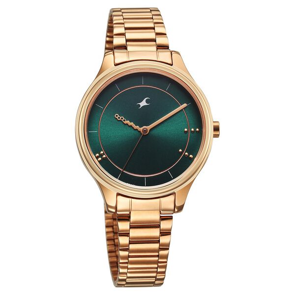 Fastrack Stunners Quartz Analog Green Dial Rose Gold Metal Strap Watch For Girls - image number 1