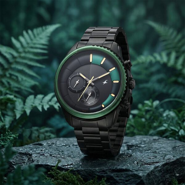 Fastrack Wild Quartz Chronograph Two Toned Dial Black Stainless Steel Strap Watch For Guys - image number 1