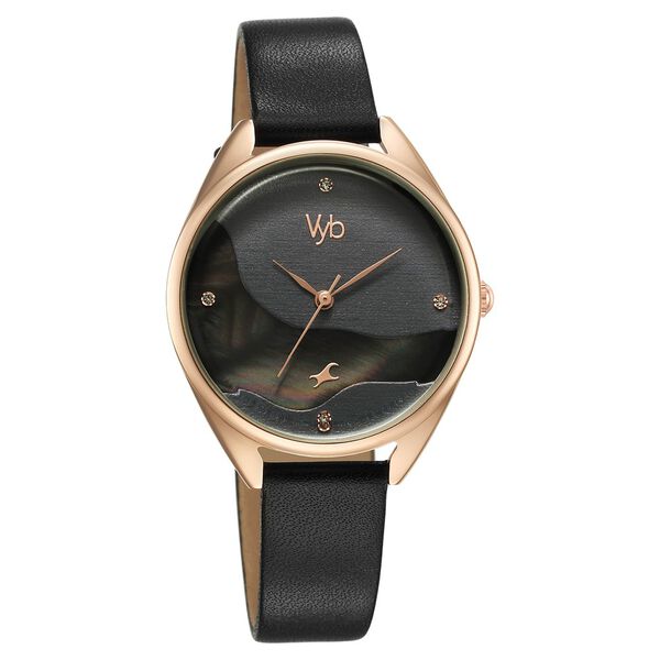 Fastrack Vyb Spotlight Quartz Analog Black Dial Black Leather Strap Watch For Women - image number 1