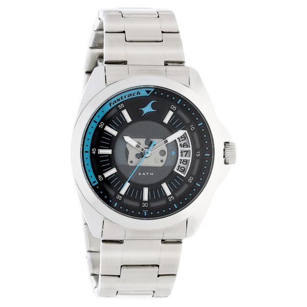 Fastrack Loopholes Quartz Analog with Date Black Dial Stainless Steel Strap Watch for Guys - image number 1