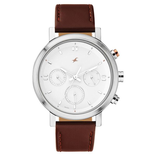 Fastrack Tick Tock Quartz Analog White dial Leather Strap Watch for Guys - image number 0