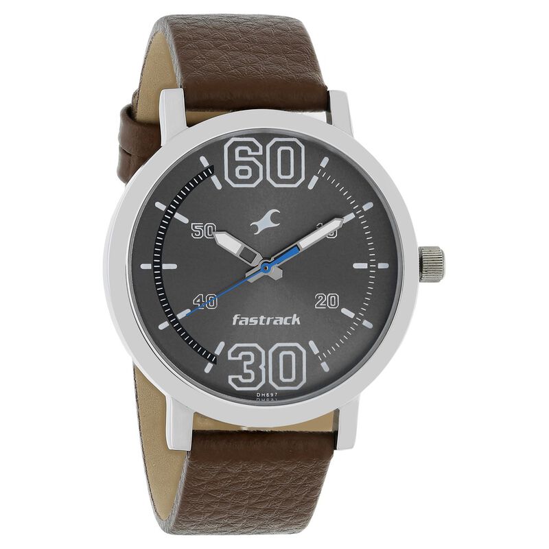 Fastrack Fundamentals Quartz Analog Grey Dial Leather Strap Watch for Guys
