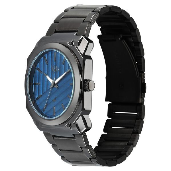 Vyb Challenger By Fastrack Quartz Analog Blue Dial Grey Stainless Steel Strap Watch For Guys - image number 2