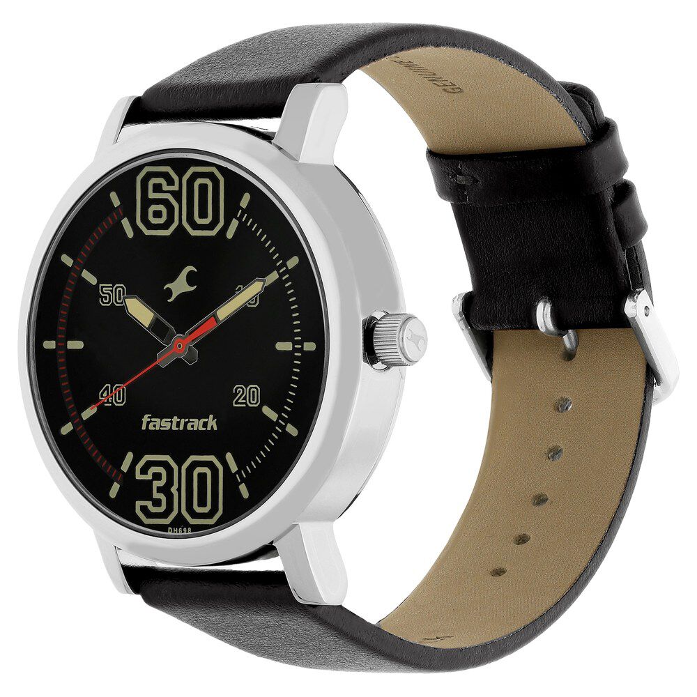 Fastrack Fundamentals Quartz Analog Black Dial Leather Strap Watch