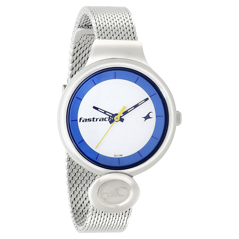 Fastrack Denim Quartz Analog White Dial Stainless Steel Strap Watch for Girls