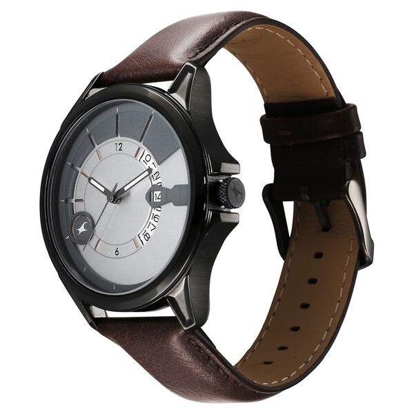 Fastrack Groove Quartz Analog with Date Two Toned Dial Brown Leather Strap Watch For Guys - image number 4