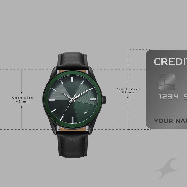 Fastrack Stunners Quartz Analog Green Dial Black Leather Strap Watch For Guys - image number 3