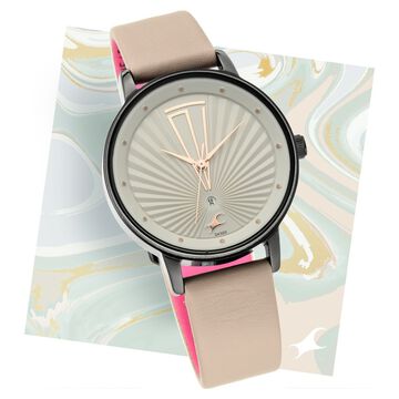 Fastrack Ruffles Quartz Analog with Date Grey Dial Leather Strap Watch for Girls