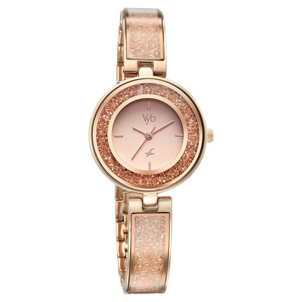 Fastrack Vyb Starlet Quartz Analog Pink Dial Rose Gold Color Metal Strap Watch For Girls - image number 2