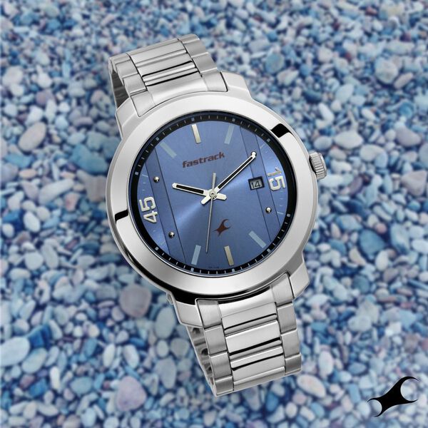 Fastrack Bare Basics Quartz Analog with Date Blue Dial Stainless Steel Strap Watch for Guys - image number 0