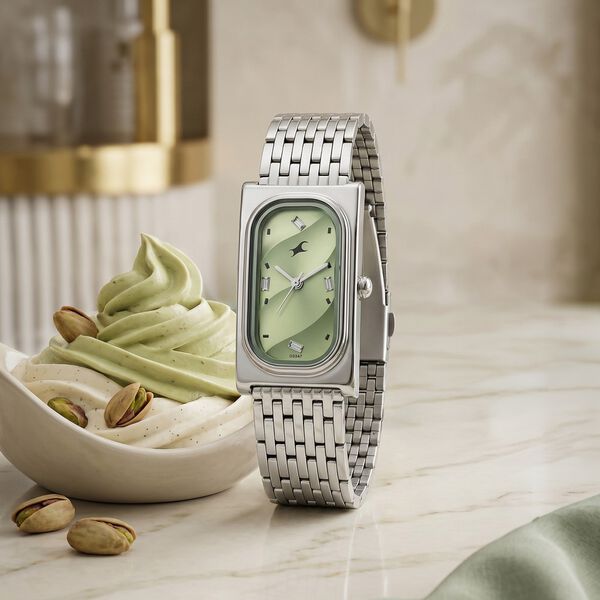Fastrack Gelato silver analog bracelet watch with Matcha Green dial for Girls - image number 0