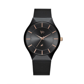 Fastrack Vyb Successor Quartz Analog Black Dial Stainless Steel Strap Watch for Girls
