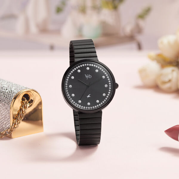 Fastrack Vyb Mirage Quartz Analog Black Dial Stainless Steel Strap Watch for Girls - image number 2