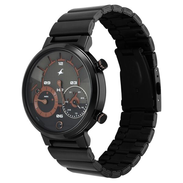 Fastrack Gambit Micromotor Black Dial Black Metal Strap Analog Watch for Guys - image number 3
