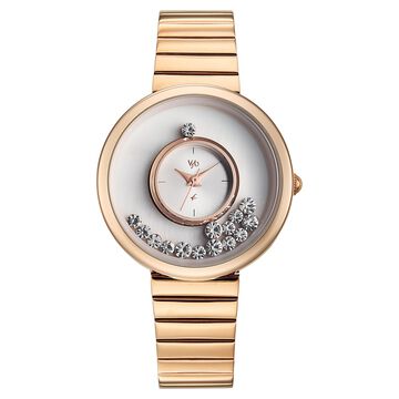 Vyb Celeste By Fastrack Quartz Analog White Dial Rose Gold Stainless Steel Strap Watch For Girls