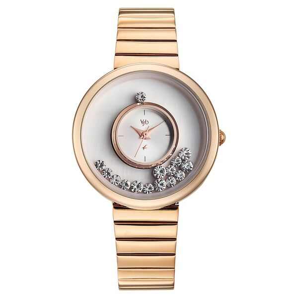 Vyb Celeste By Fastrack Quartz Analog White Dial Rose Gold Stainless Steel Strap Watch For Girls - image number 0