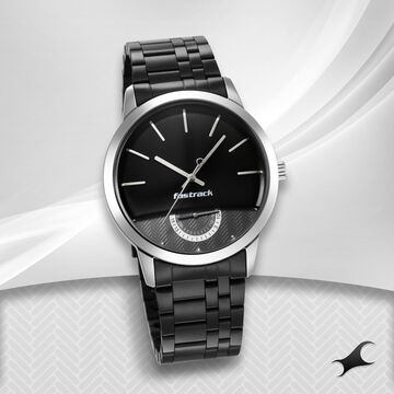 Fastrack Opulence Quartz Analog with Date Black Dial Stainless Steel Strap Watch for Guys
