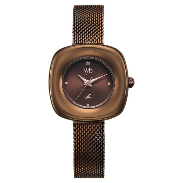 Vyb Runway By Fastrack Quartz Analog Brown Dial Metal Strap Watch For Girls - image number 2