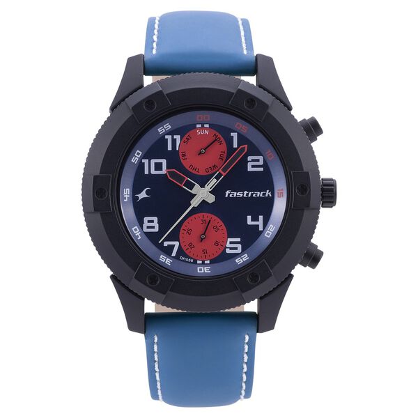 Fastrack Modular Quartz Analog Blue Dial Leather Strap Watch for Guys - image number 1
