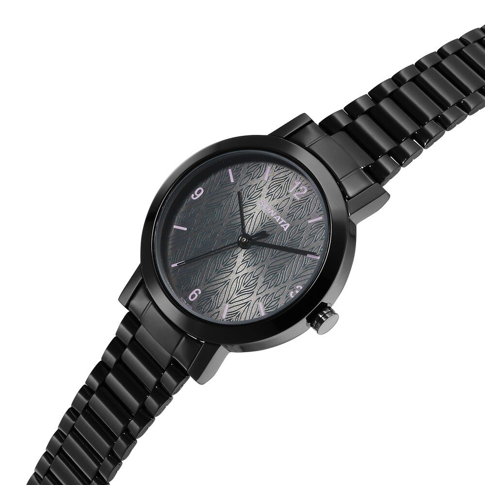 Sonata black metal watches for ladies discount