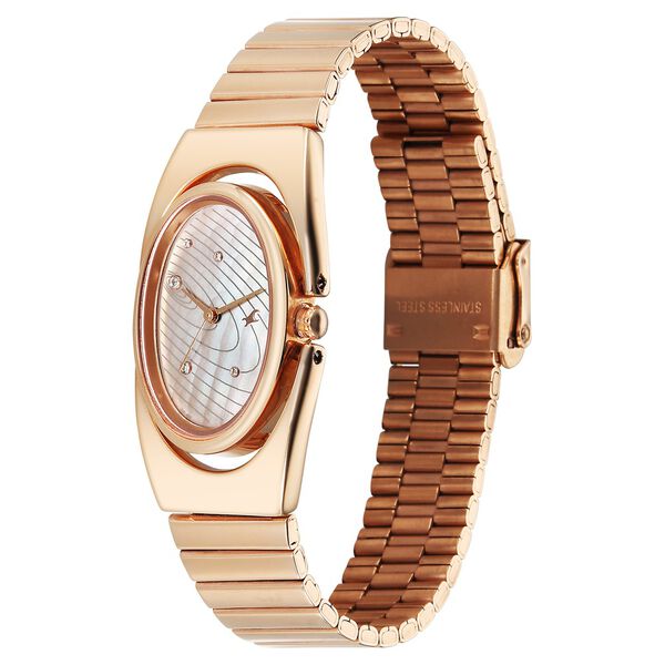 Fastrack UFO Quartz Analog Yellow Mother of Pearl Dial Rose Gold Colour Stainless Steel Strap Watch For Girls - image number 2