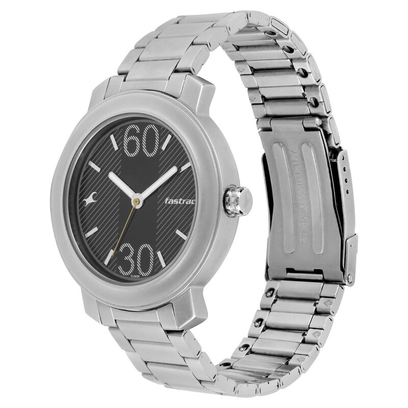Fastrack Quartz Analog Black Dial Stainless Steel Strap Watch for Guys