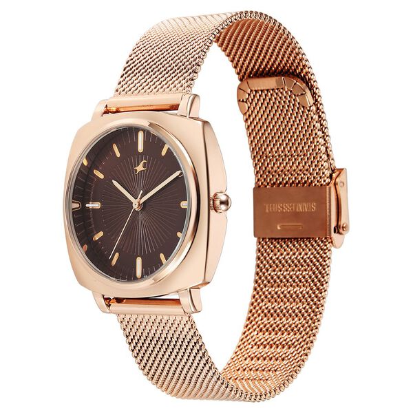 Fastrack Stunners Quartz Analog Brown Dial Rose Gold Stainless Steel Strap Watch For Girls - image number 2