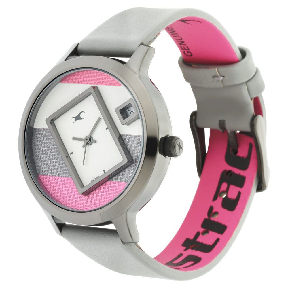 Buy Online Fastrack Fit Outs Quartz Analog with Date Multicoloured Dial Leather Strap Watch for Girls ns6210ql01 Fastrack