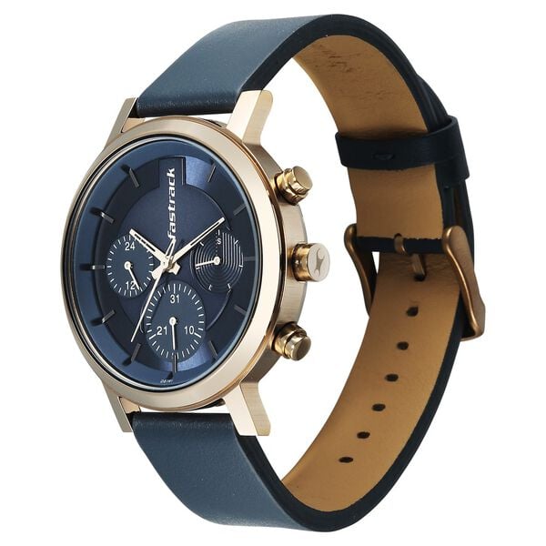 Fastrack Chrome K Quartz Multifunction Blue Dial Blue Leather Strap Watch For Guys - image number 2