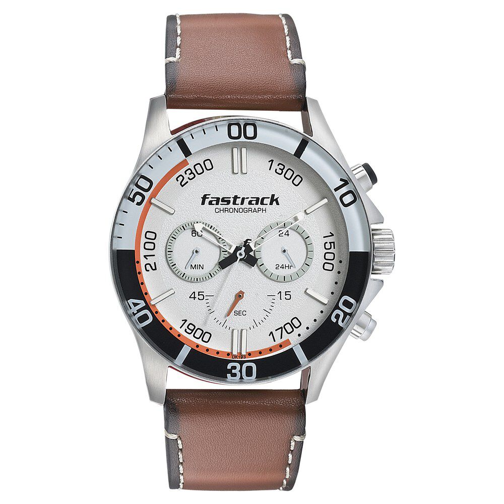 Fastrack Hitlist Quartz Chronograph White Dial Leather Strap Watch