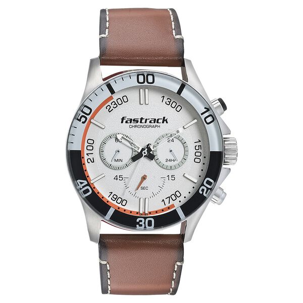 Fastrack Hitlist Quartz Chronograph White Dial Leather Strap Watch for Guys - image number 1