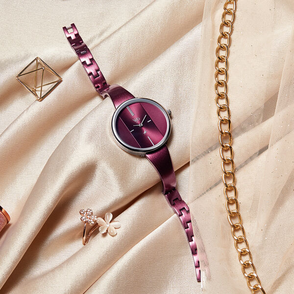 Fastrack Vyb Siren Quartz Analog Maroon Dial Metal Strap Watch for Girls - image number 2