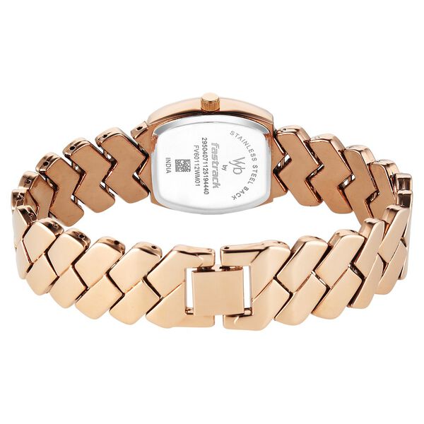 Vyb Showstopper By Fastrack Quartz Analog Blue Dial Rose Gold Metal Strap Watch For Girls - image number 5