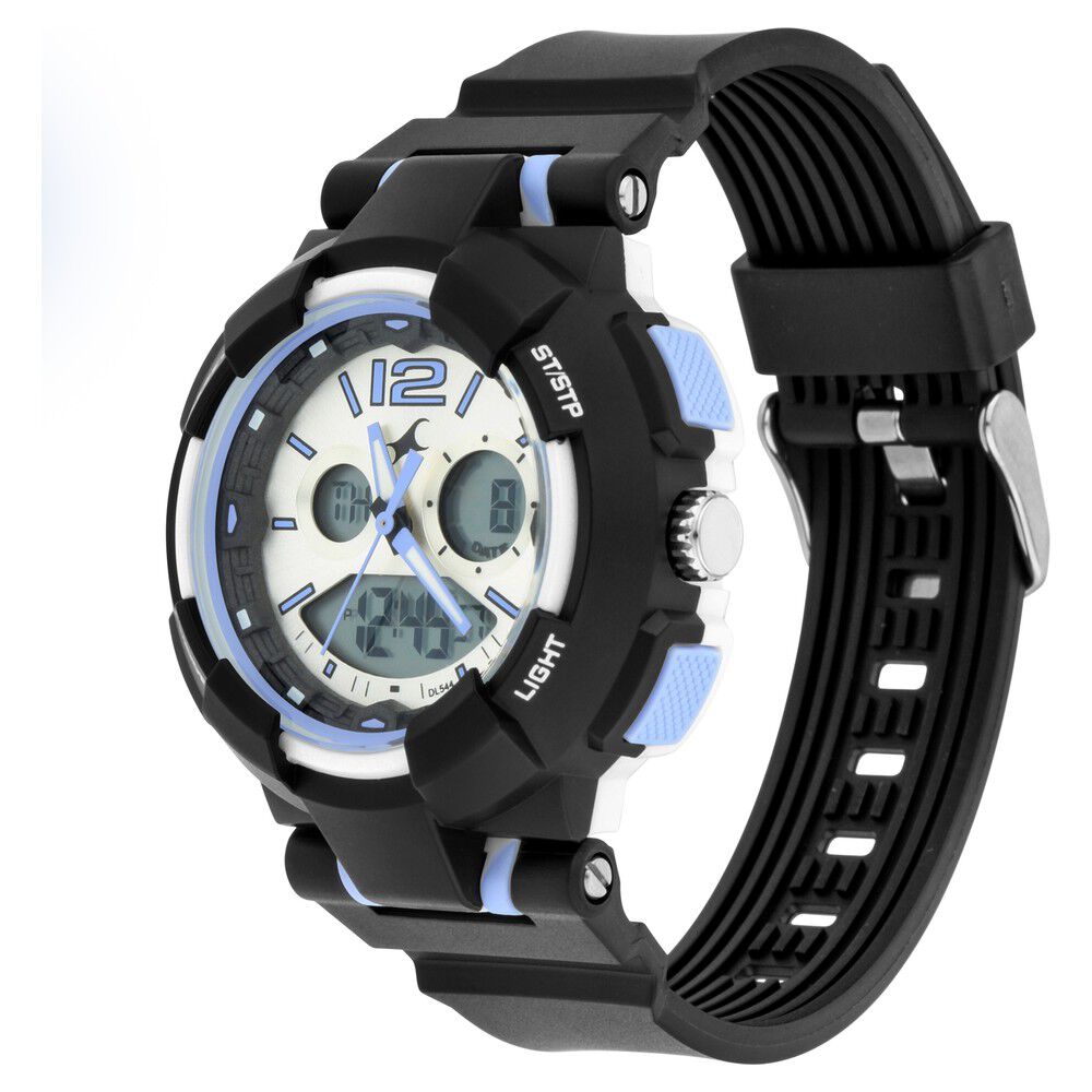 Fastrack Street Line Quartz Analog Digital Silver Dial PU Strap