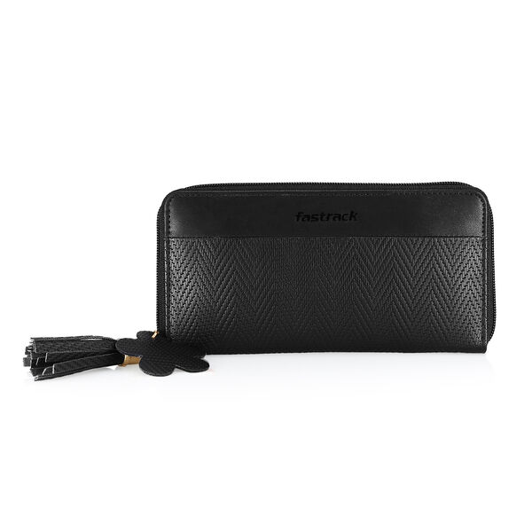 Fastrack Black Textured Zip-around Wallet - image number 0