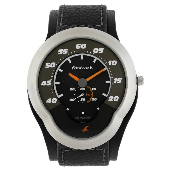 Fastrack Quartz Analog Black Dial Leather Strap Watch for Guys - image number 0