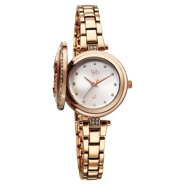 Vyb Eclipse By Fastrack Quartz Analog White Dial Rose Gold Stainless Steel Strap Watch For Girls - image number 1