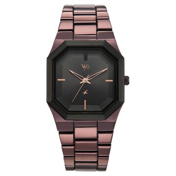 Vyb Pioneer By Fastrack Quartz Analog Black Dial Brown Metal Strap Watch For Guys