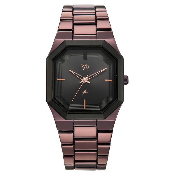 Vyb Pioneer By Fastrack Quartz Analog Black Dial Brown Metal Strap Watch For Guys - image number 0