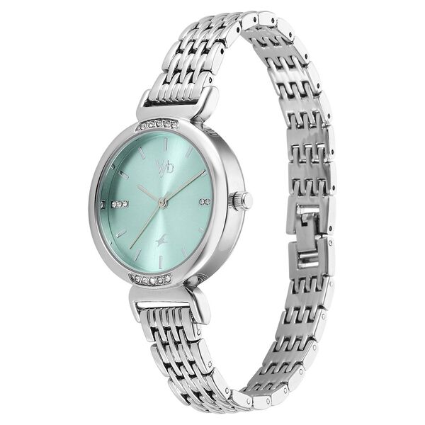 Fastrack Vyb Charmer Quartz Analog Green Dial Silver Color Metal Strap Watch For Girls - image number 3