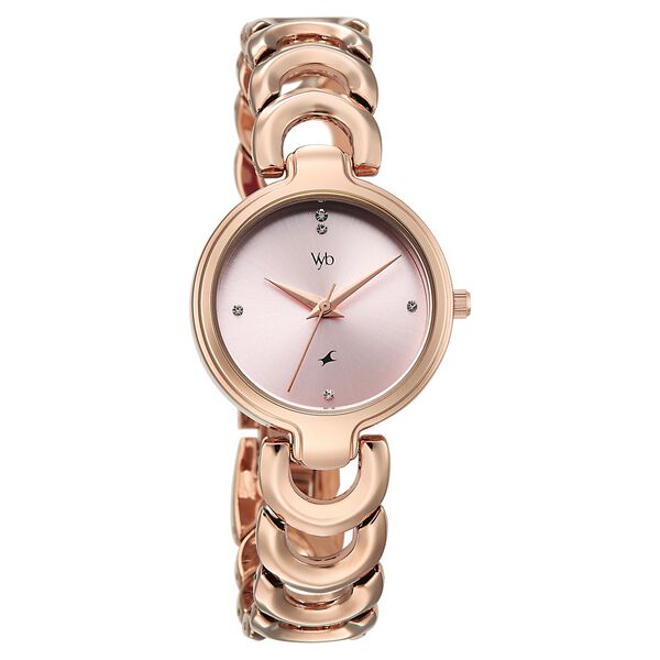 Vyb Successor By Fastrack Quartz Analog Pink Dial Rose Gold Metal Strap Watch For Girls - image number 1
