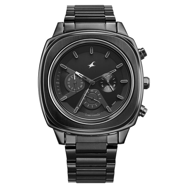 Fastrack Kronos Chronograph Black Dial Black Stainless Steel Strap Watch For Guys - image number 0