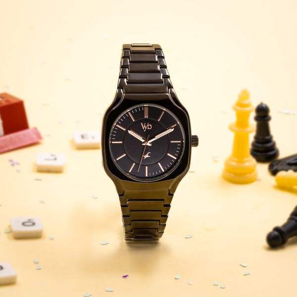Vyb Maverick By Fastrack Quartz Analog Black Dial Metal Strap Watch For Guys - image number 0