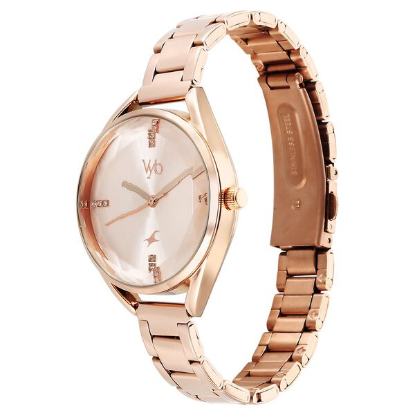 Fastrack Vyb Aurora Quartz Analog Rose Gold Dial Rose Gold Color Metal Strap Watch For Girls - image number 3