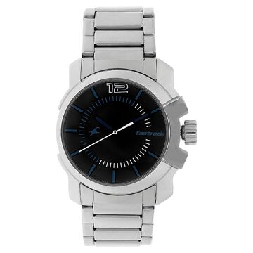 Fastrack Quartz Analog Black Dial Stainless Steel Strap Watch for Guys