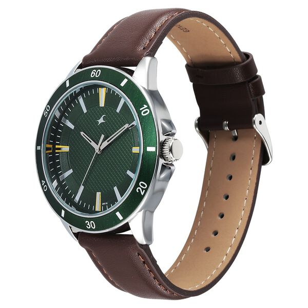 Fastrack Stunners X Quartz Analog Green Dial Leather Strap Watch For Guys - image number 2
