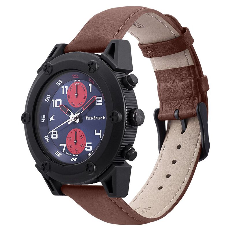 Fastrack Modular Quartz Analog Blue Dial Leather Strap Watch for Guys
