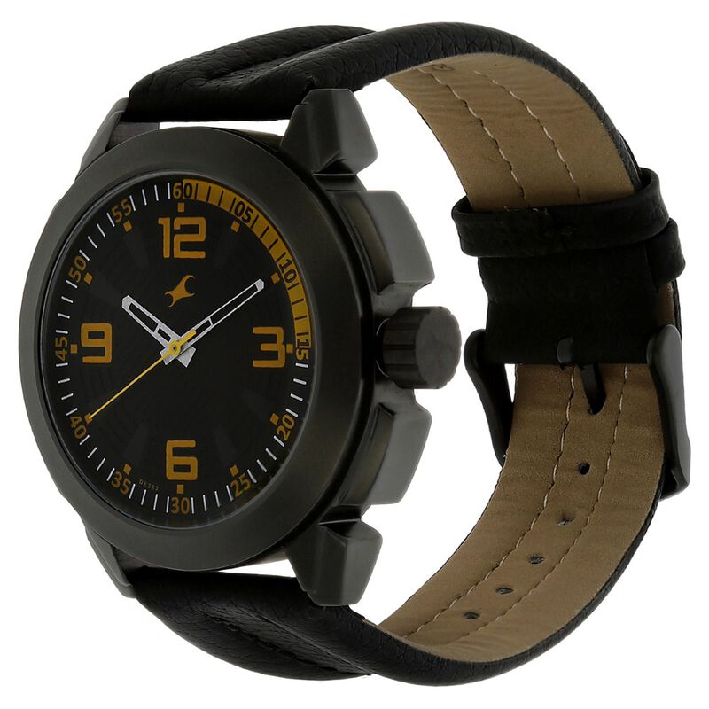 Buy Online Fastrack Quartz Analog Black Dial Leather Strap Watch