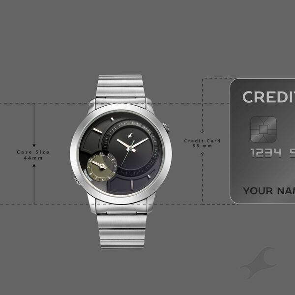 Fastrack Pulse IV Dual Time Watch for Men with Black Sunray Dial & Silver Metal Strap - image number 3