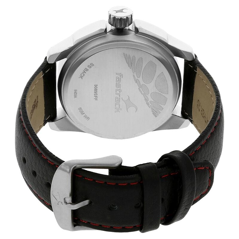 Buy Online Fastrack Quartz Analog Black Dial Leather Strap Watch